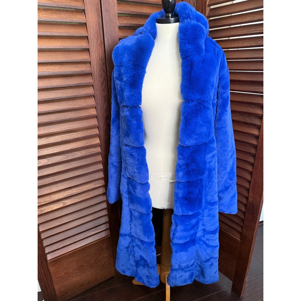 Fhillinuo Royal Blue Faux Fur Hooded Longline Coat Womens XXL New With Tags